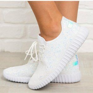 White glitter/sparkle Lace up sneakers FIRM
